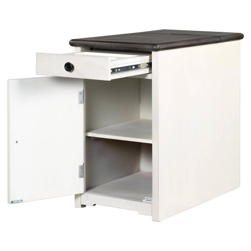 1-Drawer Antique Gray Classic Vintage Nightstand with USB Ports and cup holders by SUNRINX 3 1-Drawer Antique Gray Classic Vintage Nightstand with USB Ports and cup holders by SUNRINX - Image 3