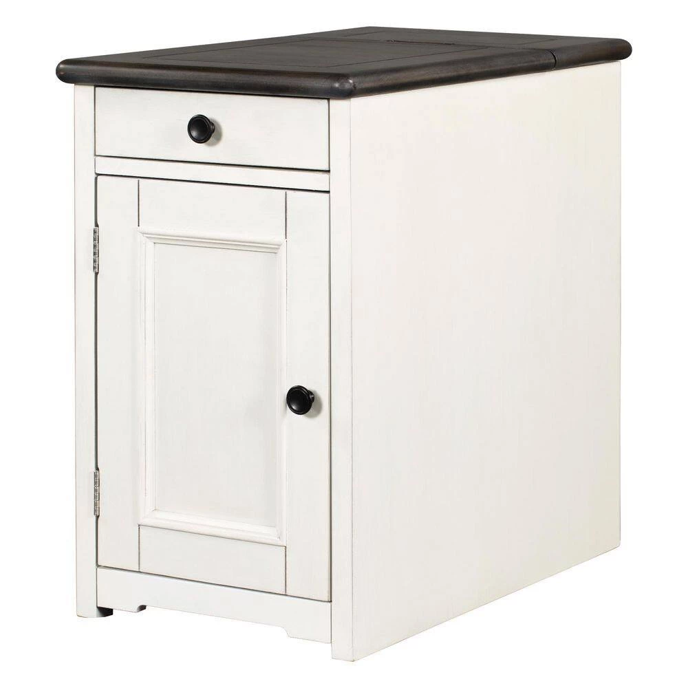 1-Drawer Antique Gray Classic Vintage Nightstand with USB Ports and cup holders by SUNRINX 8 1-Drawer Antique Gray Classic Vintage Nightstand with USB Ports and cup holders by SUNRINX - Image 8