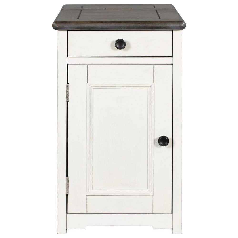 1-Drawer Antique Gray Classic Vintage Nightstand with USB Ports and cup holders by SUNRINX 7 1-Drawer Antique Gray Classic Vintage Nightstand with USB Ports and cup holders by SUNRINX - Image 7