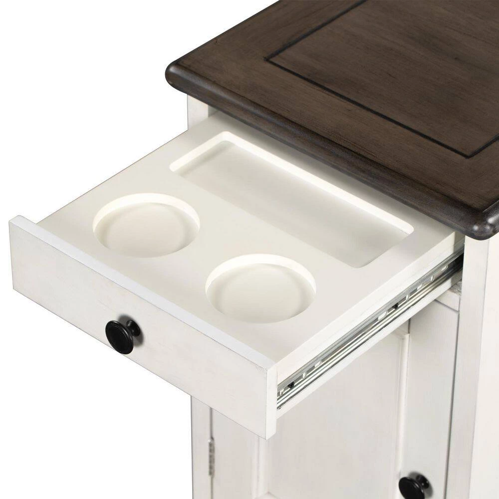 1-Drawer Antique Gray Classic Vintage Nightstand with USB Ports and cup holders by SUNRINX 11 1-Drawer Antique Gray Classic Vintage Nightstand with USB Ports and cup holders by SUNRINX - Image 11