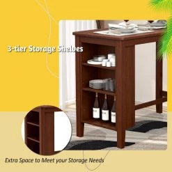 36.5 in. Antique Walnut 3-Tier Counter Height Bar Table with Wood Frame Rectangle Back Type by SUNRINX -Furniture Store antique walnut sunrinx bar tables mg6 26bd 44 1000