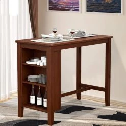 36.5 in. Antique Walnut 3-Tier Counter Height Bar Table with Wood Frame Rectangle Back Type by SUNRINX -Furniture Store antique walnut sunrinx bar tables mg6 26bd 4f 1000