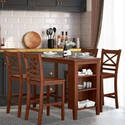 36.5 in. Antique Walnut 3-Tier Counter Height Bar Table with Wood Frame Rectangle Back Type by SUNRINX -Furniture Store antique walnut sunrinx bar tables mg6 26bd c3 1000