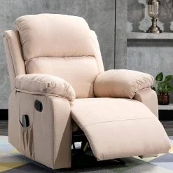 Beige Home Overstuffed Pillow and Armrest Recliner Chair Sofa with 6-Point Remote Control Massage by Edendirect -Furniture Store beige edendirect recliners zgz0ra211224002 31 1000