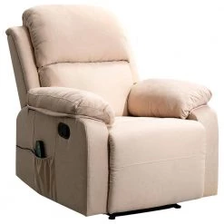 Beige Home Overstuffed Pillow and Armrest Recliner Chair Sofa with 6-Point Remote Control Massage by Edendirect