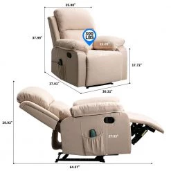 Beige Home Overstuffed Pillow and Armrest Recliner Chair Sofa with 6-Point Remote Control Massage by Edendirect -Furniture Store beige edendirect recliners zgz0ra211224002 c3 1000