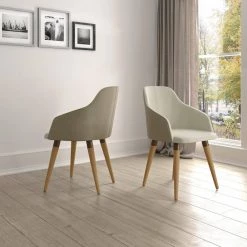 Stamford Beige Double-Sided Fabric Leather Accent Chair (Set of 2) by Luxor -Furniture Store beige luxor dining chairs 2 10181hd3 c3 1000