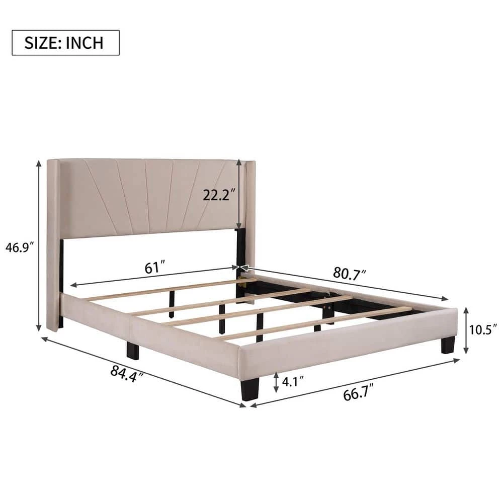 Beige Bed Frame Queen Velvet Platform Bed, Box Spring Needed by SUNRINX 8 Beige Bed Frame Queen Velvet Platform Bed, Box Spring Needed by SUNRINX - Image 8