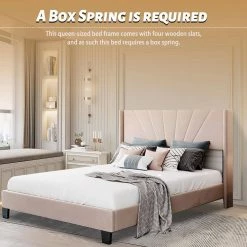 Beige Bed Frame Queen Velvet Platform Bed, Box Spring Needed by SUNRINX 15 Beige Bed Frame Queen Velvet Platform Bed, Box Spring Needed by SUNRINX -Furniture Store beige sunrinx platform beds mg4 35we fa 1000