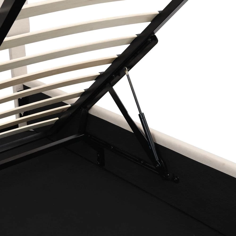 Beige Frame Full Platform Bed Upholstered with a Hydraulic Storage System by SUNRINX 5 Beige Frame Full Platform Bed Upholstered with a Hydraulic Storage System by SUNRINX - Image 5