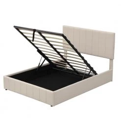 Beige Frame Full Platform Bed Upholstered with a Hydraulic Storage System by SUNRINX 12 Beige Frame Full Platform Bed Upholstered with a Hydraulic Storage System by SUNRINX -Furniture Store beige sunrinx platform beds mg4 53we 4f 1000
