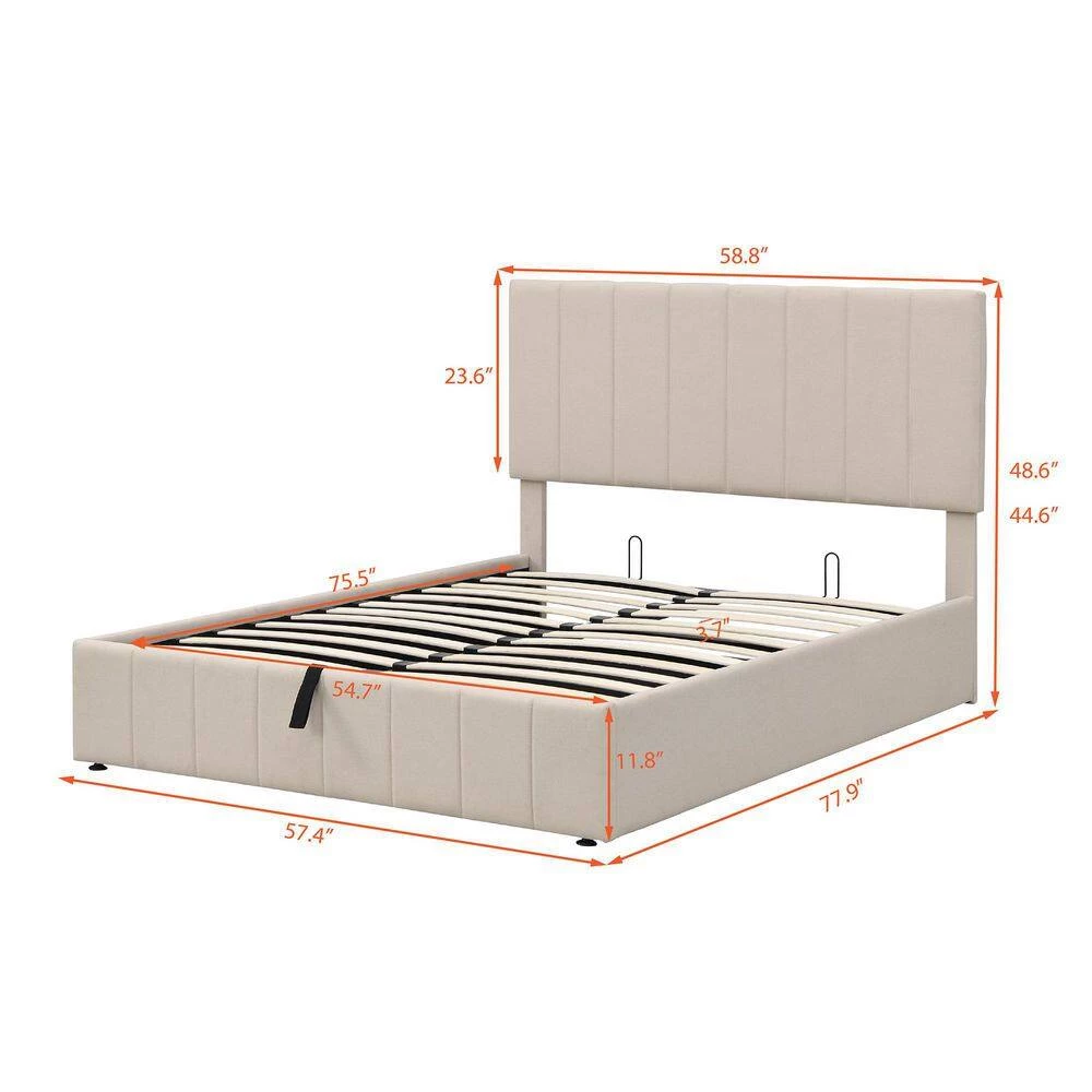 Beige Frame Full Platform Bed Upholstered with a Hydraulic Storage System by SUNRINX 2 Beige Frame Full Platform Bed Upholstered with a Hydraulic Storage System by SUNRINX - Image 2