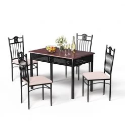 5 Pcs Dining Set Wood Metal Table and 4 Chairs with Cushions-Beige by SUNRINX 19 5 Pcs Dining Set Wood Metal Table and 4 Chairs with Cushions-Beige by SUNRINX -Furniture Store black beige sunrinx dining room sets mg5693we 31 1000