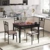5 Pcs Dining Set Wood Metal Table and 4 Chairs with Cushions-Beige by SUNRINX