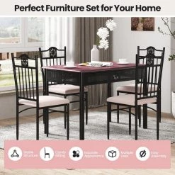 5 Pcs Dining Set Wood Metal Table and 4 Chairs with Cushions-Beige by SUNRINX 18 5 Pcs Dining Set Wood Metal Table and 4 Chairs with Cushions-Beige by SUNRINX -Furniture Store black beige sunrinx dining room sets mg5693we 76 1000