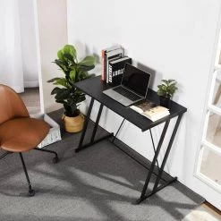35.4 in. Rectangle Computer Desk Laptop Writing Study Workstation Z-Shaped Metal Frame-Black by Edendirect -Furniture Store black edendirect computer desks gp00ra210929003 31 1000