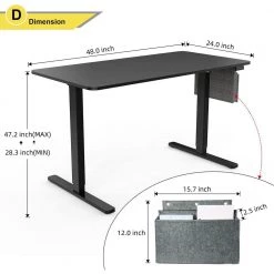 48 in. Rectangular Black Gaming Computer Desk with Adjustable Height by Edendirect -Furniture Store black edendirect computer desks qykjra210817006 44 1000