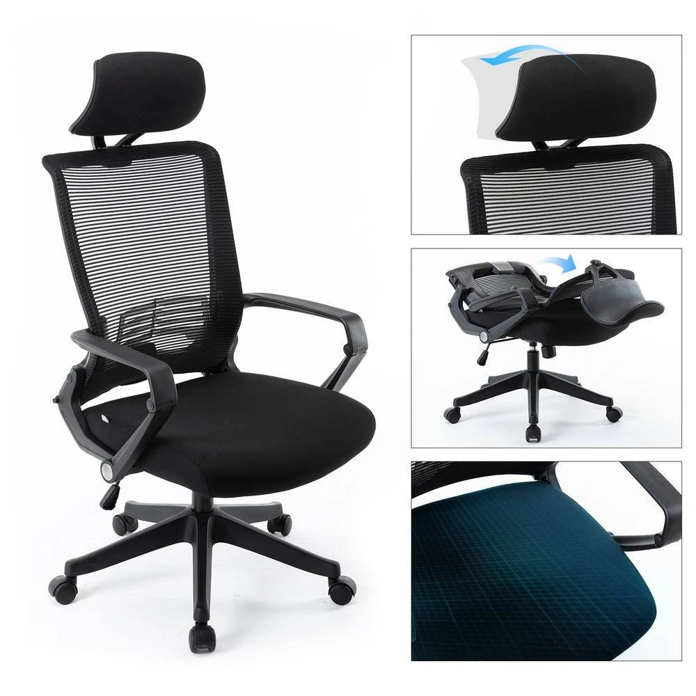 19.49 in. Black Seat W Mesh Office Chair, High Back Chair - Adjustable Headrest with Arms, Lumbar Support by Edendirect 4 19.49 in. Black Seat W Mesh Office Chair, High Back Chair - Adjustable Headrest with Arms, Lumbar Support by Edendirect - Image 4