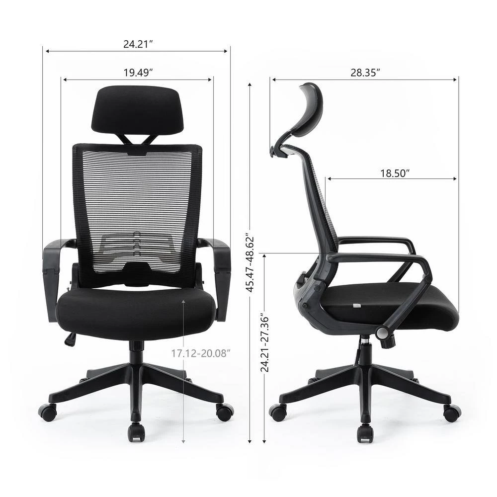 19.49 in. Black Seat W Mesh Office Chair, High Back Chair - Adjustable Headrest with Arms, Lumbar Support by Edendirect 3 19.49 in. Black Seat W Mesh Office Chair, High Back Chair - Adjustable Headrest with Arms, Lumbar Support by Edendirect - Image 3