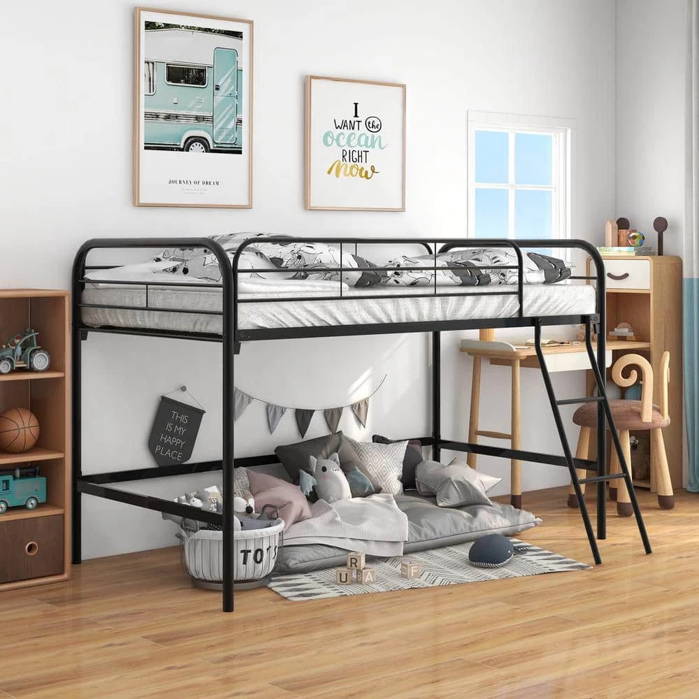 Black Full Metal Loft Bed with Ladder Space-Saving Design by Edendirect 4 Black Full Metal Loft Bed with Ladder Space-Saving Design by Edendirect - Image 4