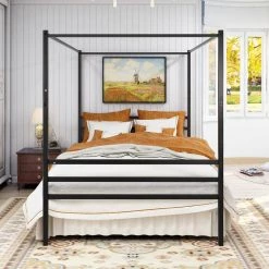83.07 in. Iron Bed Frame by Edendirect -Furniture Store black edendirect platform beds yd00ra210813003 31 1000