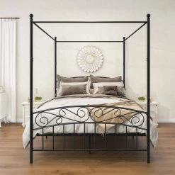 83.46 in. Black Modern Queen-Size Iron Bed Frame by Edendirect -Furniture Store black edendirect platform beds yd00ra210813005 31 1000