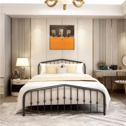 Black Metal Bed Frame Full Size with Headboard and Footboard Single Platform Mattress Base by Edendirect 11 Black Metal Bed Frame Full Size with Headboard and Footboard Single Platform Mattress Base by Edendirect -Furniture Store black edendirect platform beds yd00ra210820007 31 1000