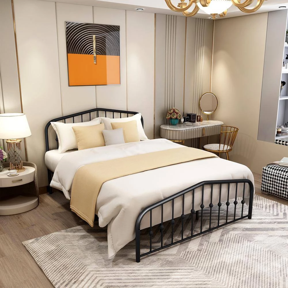 Black Metal Bed Frame Full Size with Headboard and Footboard Single Platform Mattress Base by Edendirect 4 Black Metal Bed Frame Full Size with Headboard and Footboard Single Platform Mattress Base by Edendirect - Image 4