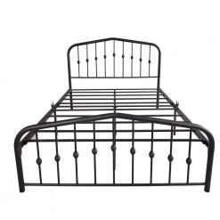 Black Metal Bed Frame Full Size with Headboard and Footboard Single Platform Mattress Base by Edendirect