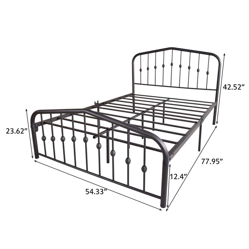 Black Metal Bed Frame Full Size with Headboard and Footboard Single Platform Mattress Base by Edendirect 3 Black Metal Bed Frame Full Size with Headboard and Footboard Single Platform Mattress Base by Edendirect - Image 3