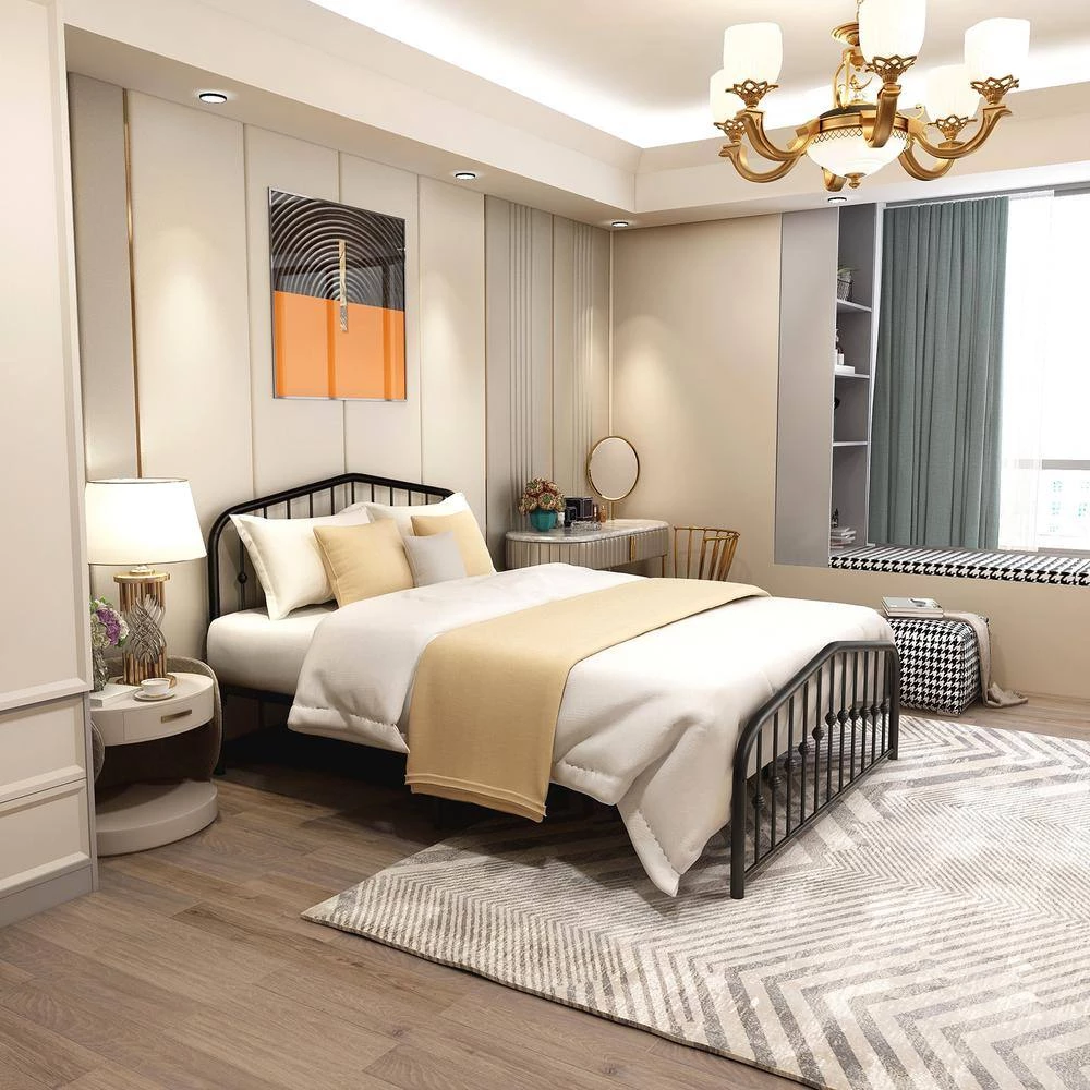 Black Metal Bed Frame Full Size with Headboard and Footboard Single Platform Mattress Base by Edendirect 2 Black Metal Bed Frame Full Size with Headboard and Footboard Single Platform Mattress Base by Edendirect - Image 2