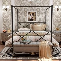 Black Iron Bed Frame Queen Size with Vintage Headboard and Footboard by Edendirect -Furniture Store black edendirect platform beds yd00ra210821003 31 1000