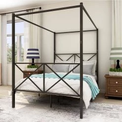 Black Iron Bed Frame Queen Size with Vintage Headboard and Footboard by Edendirect -Furniture Store black edendirect platform beds yd00ra210821003 c3 1000
