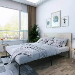 Black Queen Size Bed Frame Metal Heavy Duty Iron Beds Frames by Edendirect -Furniture Store black edendirect platform beds zgzzra211108006 31 1000