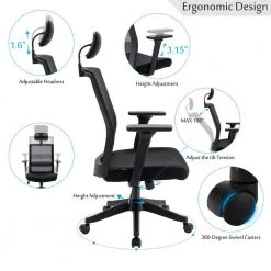 Ergonomics Office Black Chair Mesh Computer Desk Chair, Adjustable Headrests Chair Backrest and Armrest's Mesh Chair by Edendirect 9 Ergonomics Office Black Chair Mesh Computer Desk Chair, Adjustable Headrests Chair Backrest and Armrest's Mesh Chair by Edendirect -Furniture Store black edendirect task chairs zgzzra210830001 c3 1000