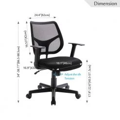24.4 in. Width Black Ergonomic Office Task Chair Mesh Computer Chair by Edendirect -Furniture Store black edendirect task chairs zgzzra210830003 4f 1000