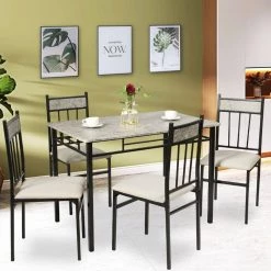 5 Piece Faux Marble Dining Set by SUNRINX -Furniture Store black grey sunrinx dining room sets mg5697we 31 1000