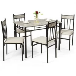 5 Piece Faux Marble Dining Set by SUNRINX