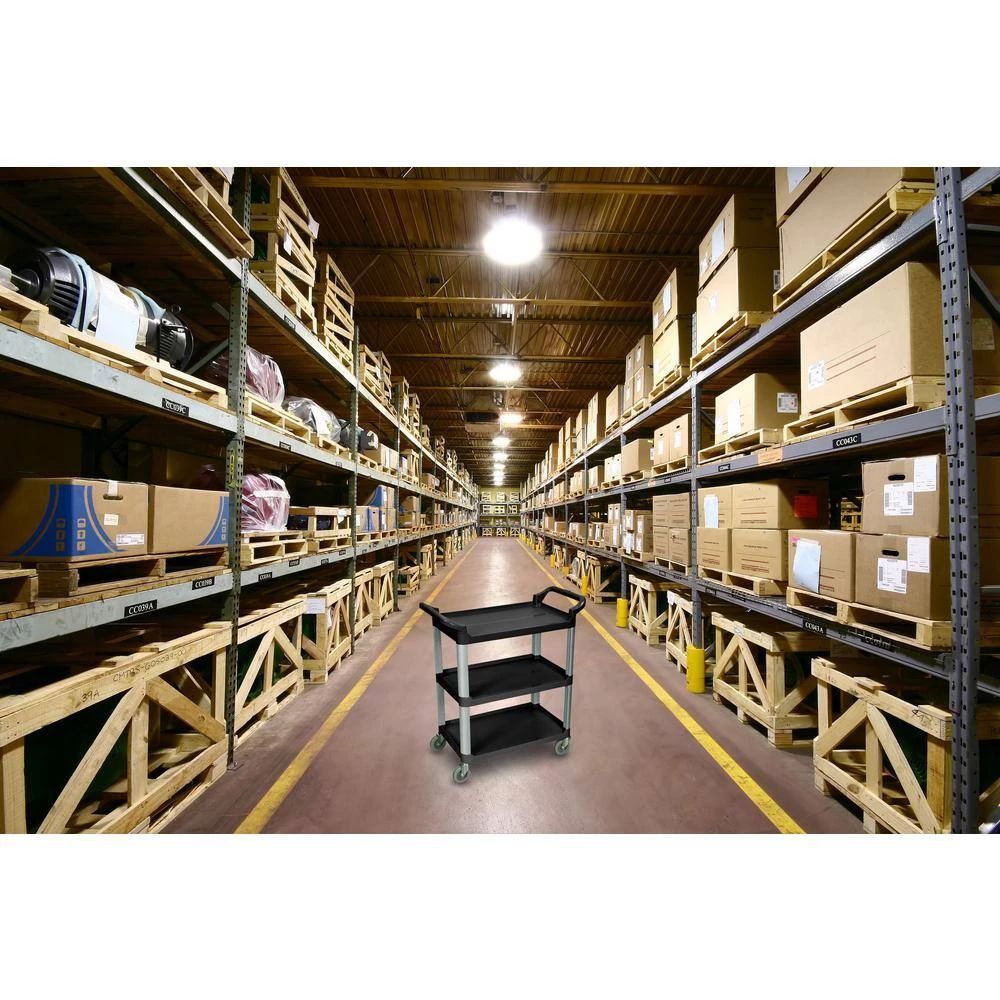 33 in. x 16 in. 3-Shelf Serving Cart in Black Shelves with Silver Legs by Luxor 4 33 in. x 16 in. 3-Shelf Serving Cart in Black Shelves with Silver Legs by Luxor - Image 4