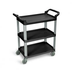 33 in. x 16 in. 3-Shelf Serving Cart in Black Shelves with Silver Legs by Luxor 6 33 in. x 16 in. 3-Shelf Serving Cart in Black Shelves with Silver Legs by Luxor -Furniture Store black luxor bar carts sc12 b c3 1000