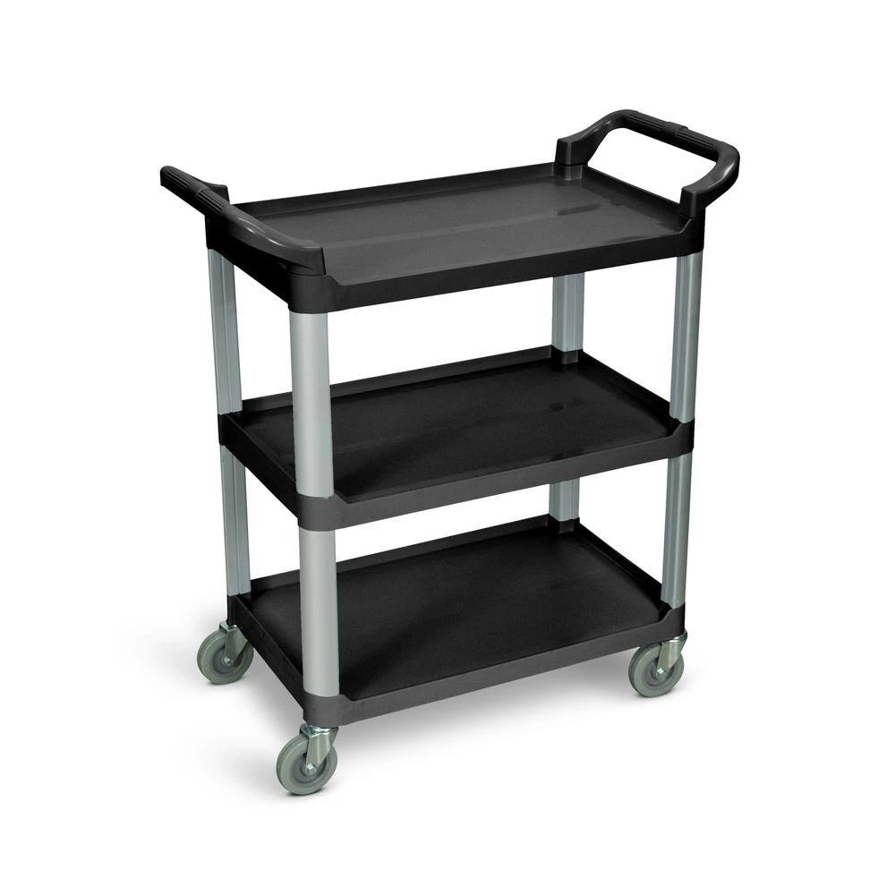 33 in. x 16 in. 3-Shelf Serving Cart in Black Shelves with Silver Legs by Luxor 3 33 in. x 16 in. 3-Shelf Serving Cart in Black Shelves with Silver Legs by Luxor - Image 3