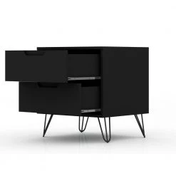 Intrepid 2.0 Black Mid-Century Modern 2-Drawer Nightstand by Luxor -Furniture Store black luxor nightstands 102hd2 1f 1000