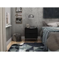 Intrepid 2.0 Black Mid-Century Modern 2-Drawer Nightstand by Luxor -Furniture Store black luxor nightstands 102hd2 31 1000