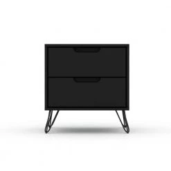 Intrepid 2.0 Black Mid-Century Modern 2-Drawer Nightstand by Luxor
