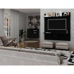 Montauk 63 in. Black Particle Board Floating Entertainment Center Fits TVs Up to 60 in. with Cable Management by Luxor -Furniture Store black luxor tv stands 1pmchd5 31 1000