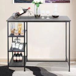 35.5 in. Black Dining Bar Pub Table with Metal Frame and Storage Shelves by SUNRINX -Furniture Store black sunrinx bar tables mg6 27bd 31 1000