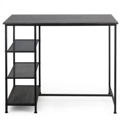 35.5 in. Black Dining Bar Pub Table with Metal Frame and Storage Shelves by SUNRINX