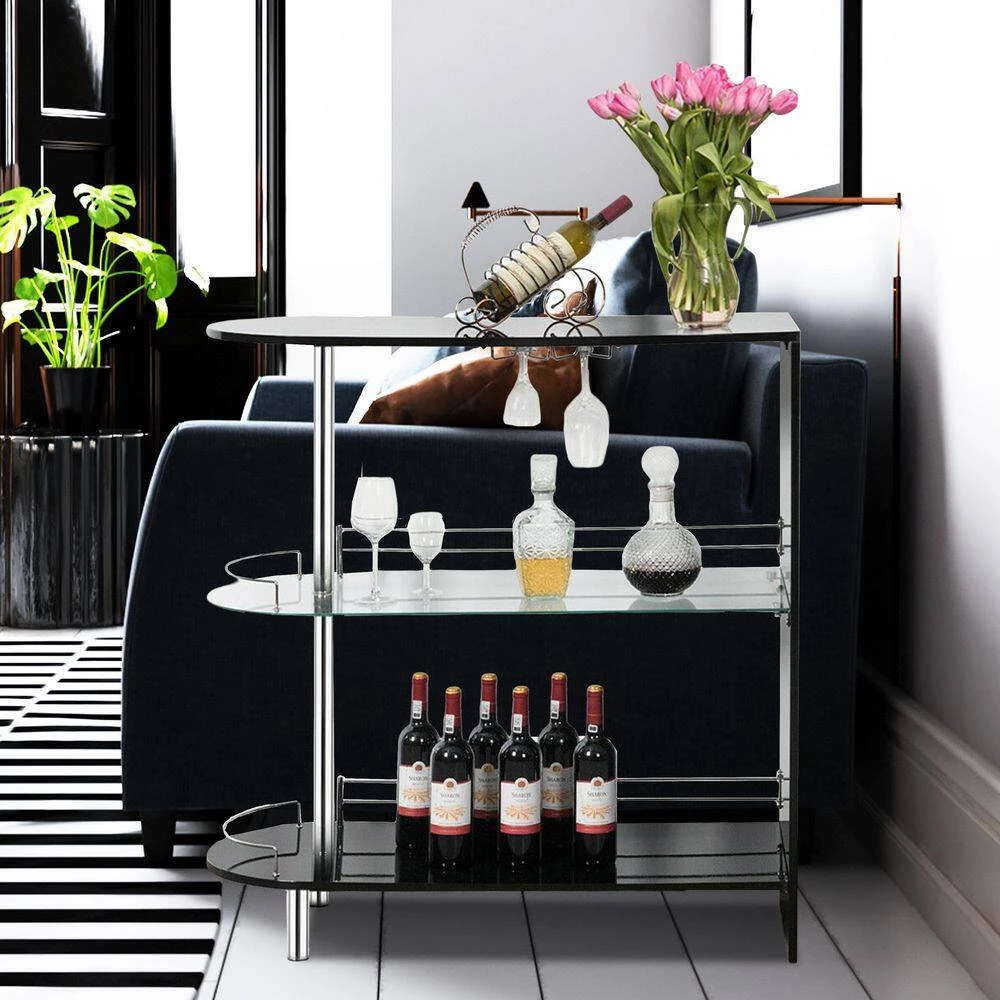 41 in. 2-Holder Bar Table withTempered Glass Shelf and Metal Frame-Black by SUNRINX 3 41 in. 2-Holder Bar Table withTempered Glass Shelf and Metal Frame-Black by SUNRINX - Image 3