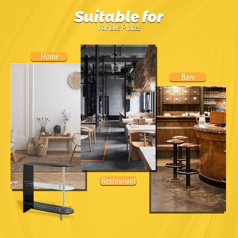 41 in. 2-Holder Bar Table withTempered Glass Shelf and Metal Frame-Black by SUNRINX 7 41 in. 2-Holder Bar Table withTempered Glass Shelf and Metal Frame-Black by SUNRINX - Image 7