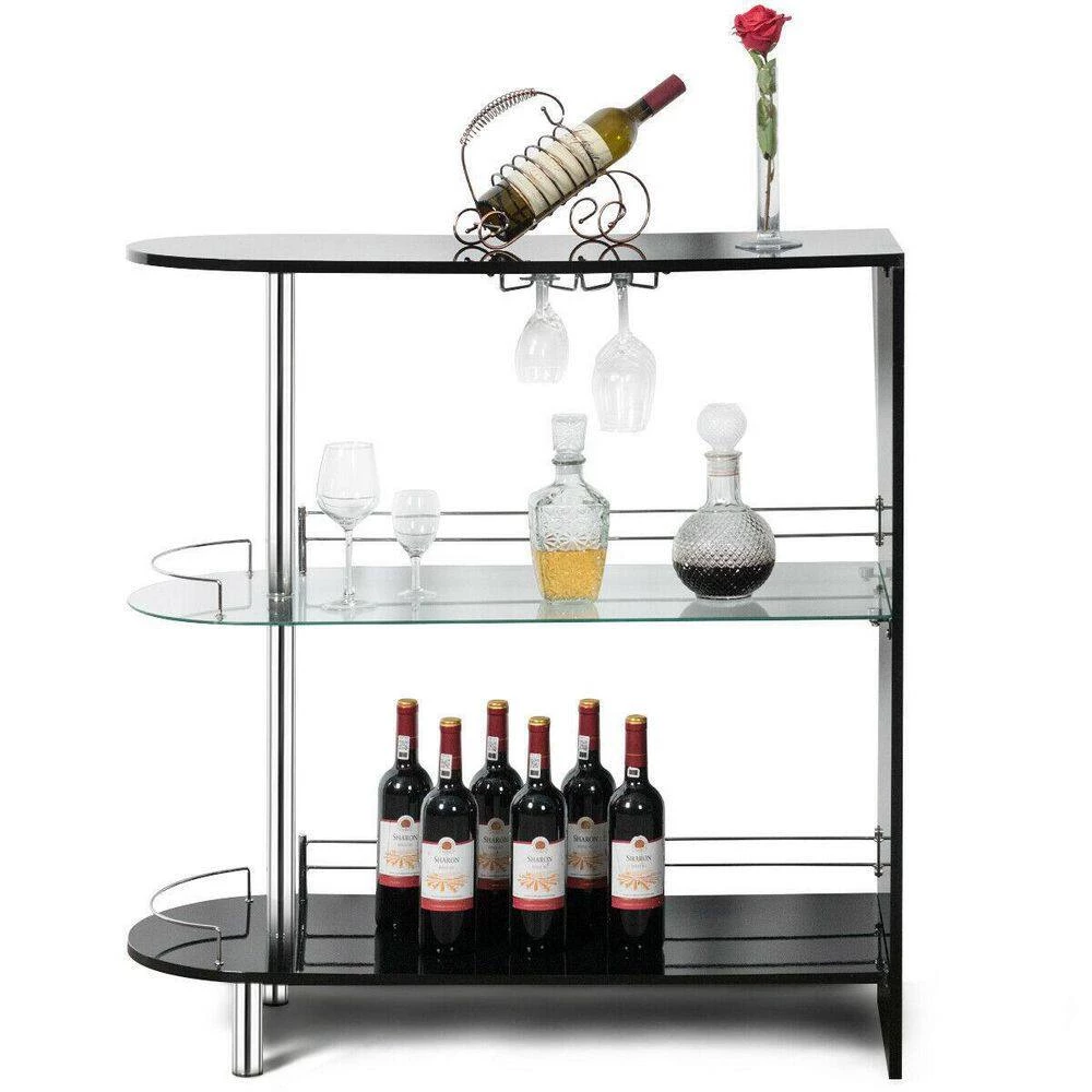 41 in. 2-Holder Bar Table withTempered Glass Shelf and Metal Frame-Black by SUNRINX 11 41 in. 2-Holder Bar Table withTempered Glass Shelf and Metal Frame-Black by SUNRINX - Image 11